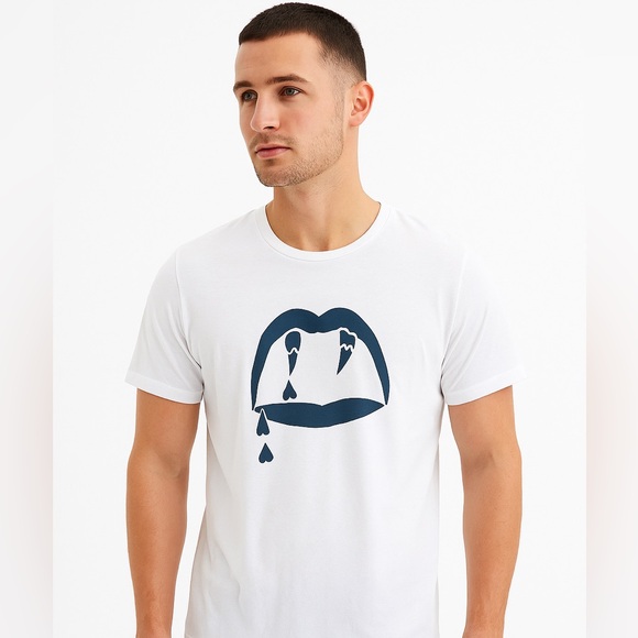 Saint Laurent Paris Vampire Teeth Blood Luster Mens White T-shirt